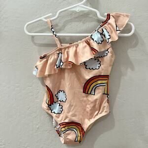 Kukukid Peach Boho Rainbow Ruffle One Piece Swimsuit